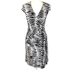 Trina Turk Silk Wrap Black White Zebra Print Silk Dress 6 Cocktail Resort Cruise